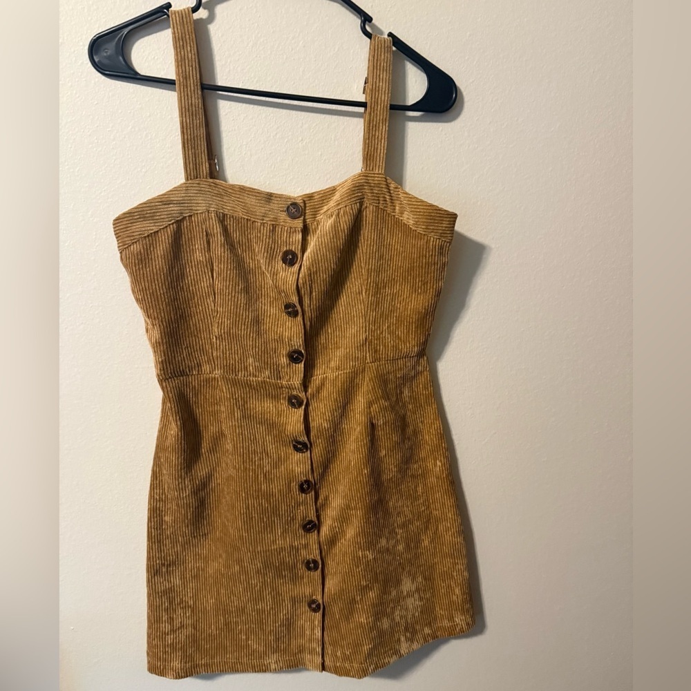 Elegant Button-Up Corduroy Mini Dress in Tan